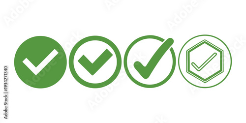 Green Check Mark Icon Set for Quality Approval and Task Completion
