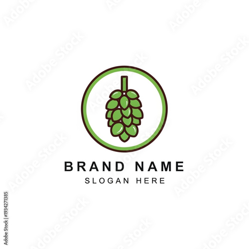 Hop Cone Logo Design Template with Green Circle and Placeholder Text.