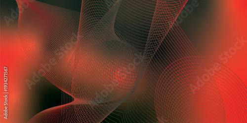 Vibrant red and green grainy backdrop featuring flowing mesh curves and luminous blurred gradient light on black, ideal for modern poster and banner design