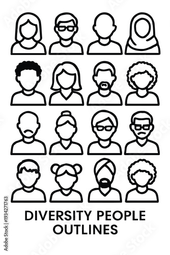 A collection of diverse line art headshots featuring various hairstyles and appearances high quality professional