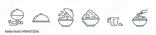 Popcorn making process icons set with various elements depicting preparation, serving, and enjoyment of the popular snack.
