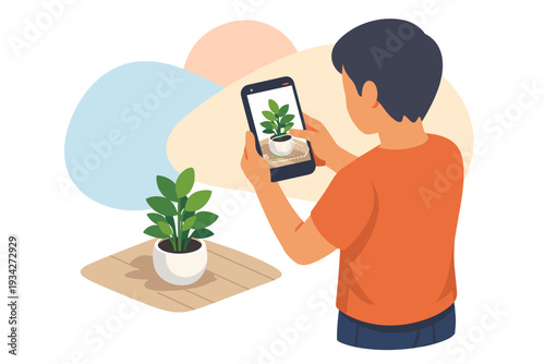 Person taking a photo of a potted plant with a smartphone.