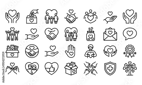 Donation and Community Support Line Icon Set