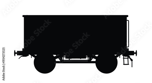 Black silhouette of a vintage freight train car with visible wheels and coupling
