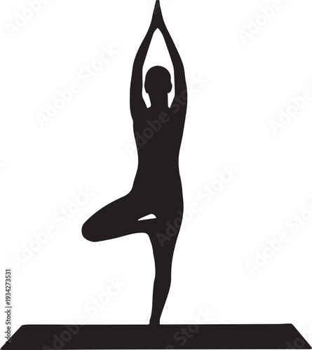 Minimalist Tree Pose Yoga Exercise Vector Silhouettes