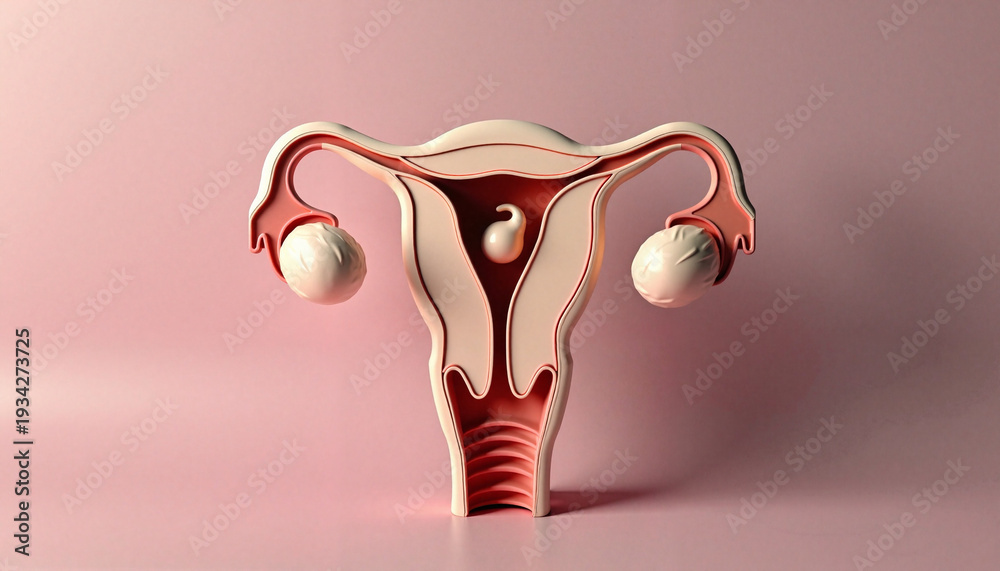 Obraz premium 3D uterus anatomical model on pink background representing womens health