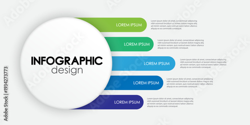 Template 5 steps infographic modern timeline diagram plan with circle chart