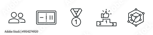Business achievement data network icons symbolize success, teamwork, and analytical progress in a modern context.