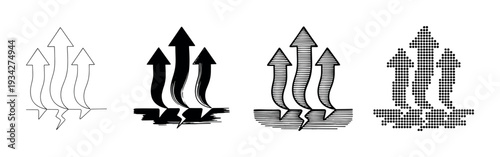 Four distinct upward arrows symbolizing growth, progress, and overcoming challenges in various artistic styles.