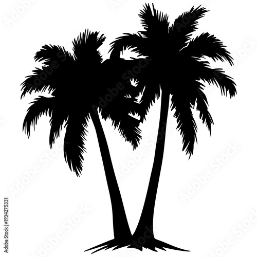 A pair of palm trees standing side by side