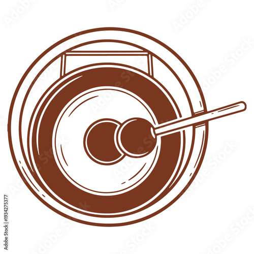 Brown Gong with Mallets Illustration Minimalist Design Oriental Art Music Instrument Concept for Meditation and Relaxation