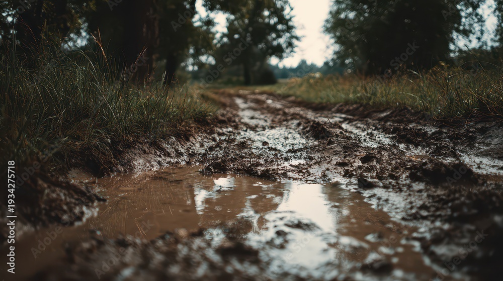 Fototapeta premium Medecrean mud pit reflecting the cloudy sky