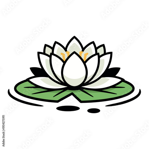 Colorful Cartoon Water Lily Flower with Green Lily Pad, Vibrant Lotus Blossom Vector Illustration
