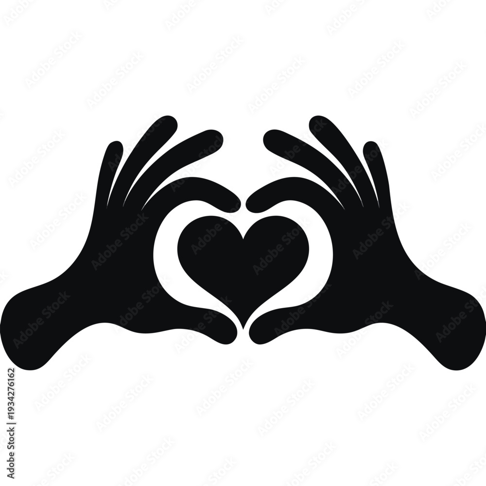 Fototapeta premium Minimalist Silhouette Hands Forming Heart Shape Icon isolated on White Background