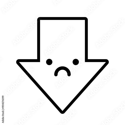 下向き矢印アイコン 困った表情のかわいいダウンアロー シンプル線画のベクターイラスト / Cute sad downward arrow icon simple line vector illustration