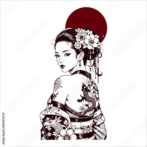 Japanese geisha kimono artwork vector illustration