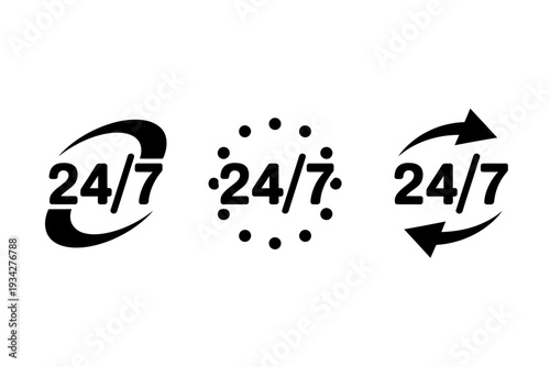 24 hours a day seven days a week service icons