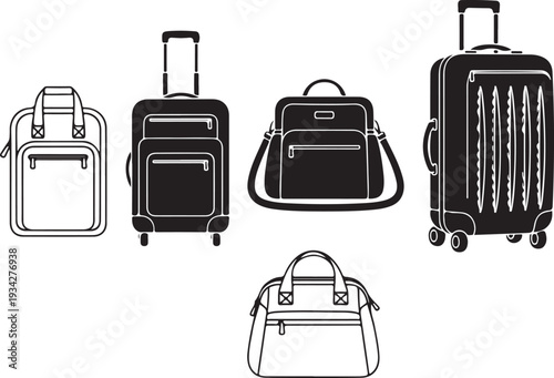 Travel luggage and bags in various styles and sizes