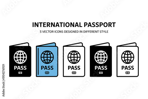 international passport vector icons in different styles