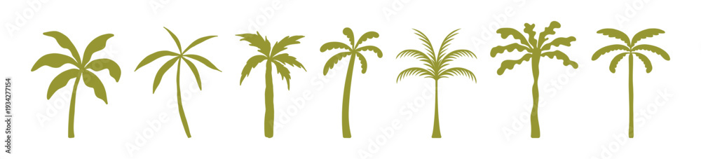 Fototapeta premium Vector logo and print design templates, summer palms, tropical hand drawn illustrations, tropical surfing concept, vacation and travel, palm trees and hippie boho elements