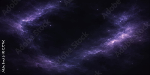 A deep space background with blue stars and a dark abstract cloudscape features lightning and stormy night clouds for a celestial nature texture