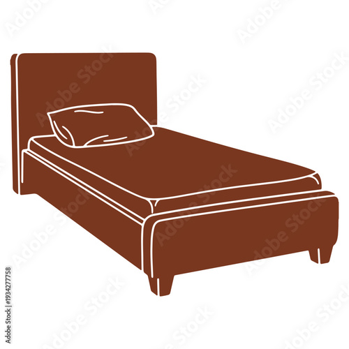 Comfortable bed illustration in brown tones with a pillow for a restful sleep and cozy bedroom decor