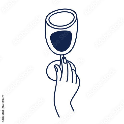 Vector simple minimal linear style illustration with sketch hands holding wine glasses, celebration and party vibe, invitation design element, banner, template