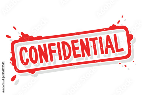 Red 'Confidential' stamp featuring a splatter design, conveying a sense of urgency and secrecy. Bold red confidential stamp with a splatter effect, indicating restricted or private content
