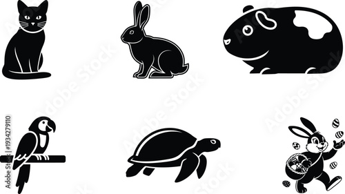 black and white animal silhouettes on white background