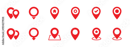 Map pointer icon set. Red location pin icons. Vector illustration