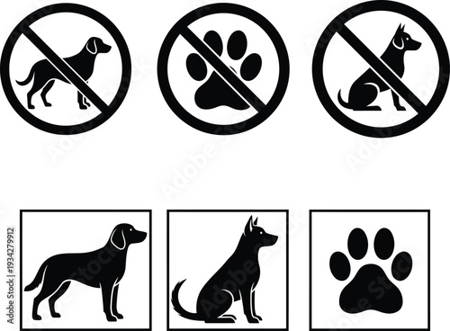 Black dog and paw print icons with restrictions