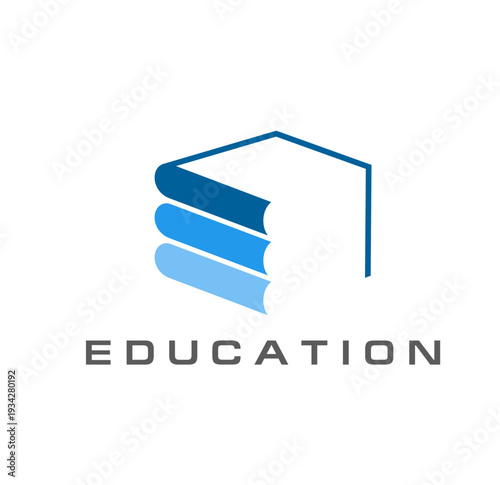 Photos School, academy college and university education book icon for library or bookstore with stacked books in blue colors
