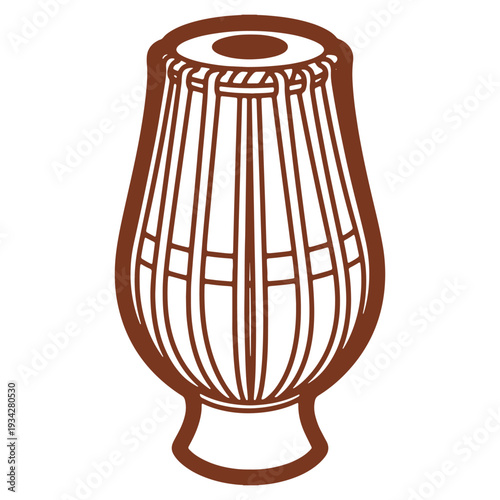 Detailed Illustration of a Tabla Drum Indian Percussion Instrument with Brown Outline and Authentic Design Showing Musical Heritage
