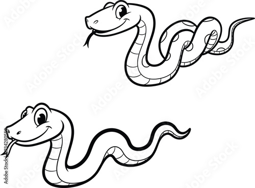 cartoon illustration of two smiling snakes side view  isolated on transparent background
