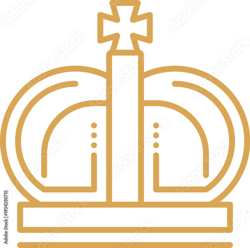 King authority prestige crown line icon or label. Monarch royal power jewelry linear icon, king crown abstract golden thin line vector symbol. Queen heraldic graphic outline emblem or label