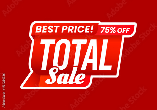 Total sale deal tag or label. Store discount label, seasonal deal offer isolated vector icon. Shop price off tag or rectangle banner, product total sale sticker or red badge with white text