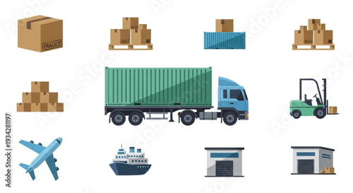 Logistics and Transportation Icons Set.