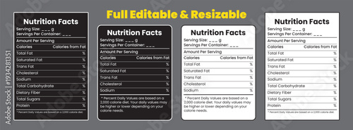 Food Product Nutrition Label Editable Vector, Regulatory Style Nutrition Facts Label Design, Classic Nutrition Information Label for Packaging.