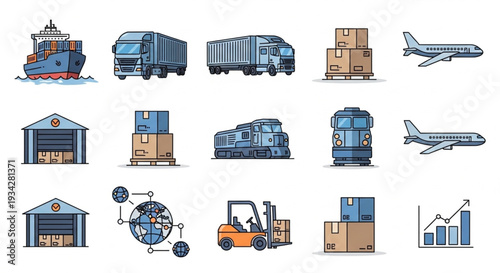 Logistics and Transportation Icons Set.