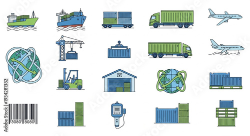 Logistics and Transportation Icons Set.