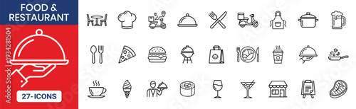 Food Restaurant Thin Line Icon Set