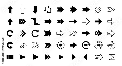 Arrows simple icons set with directional symbols for navigation and action featuring collection, direction, symbol with