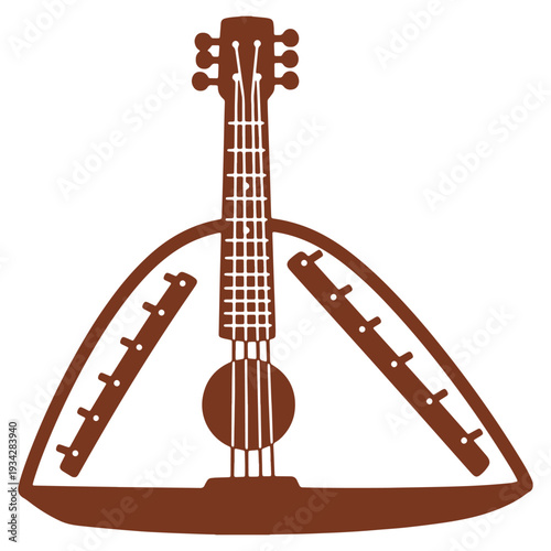 Gusli Illustration of Traditional Russian String Instrument with Detailed Body and Strings on White Background for Music or Cultural Projects