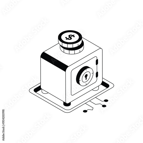 Secure Metal Safe with Dollar Coin on Top.