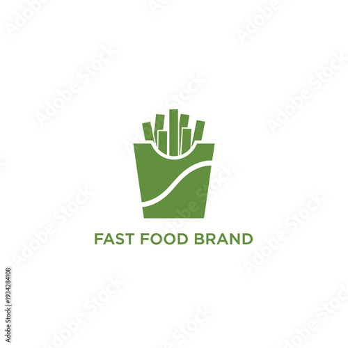 Green french fries fast food brand logo in carton packaging concept