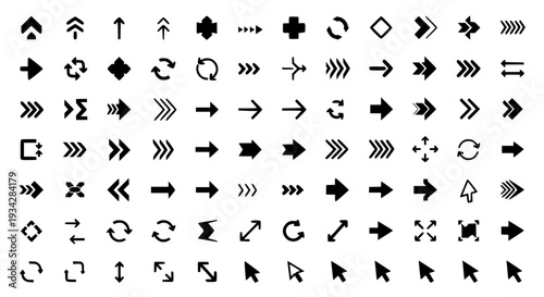 Arrows set with various styles and directions for navigation and design featuring direction, pointer, cursor with icons