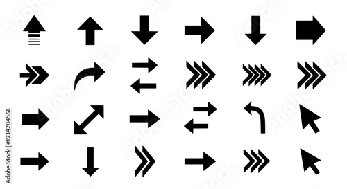 Arrows set with various directions and styles for navigation and design featuring direction, symbols, icons with vector