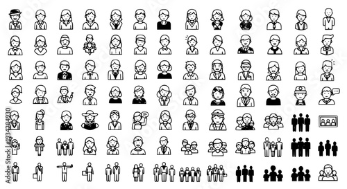 People icons set with various facial expressions and professions featuring avatars, characters, users with individuals