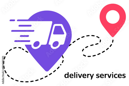 delivery truck route location icon set