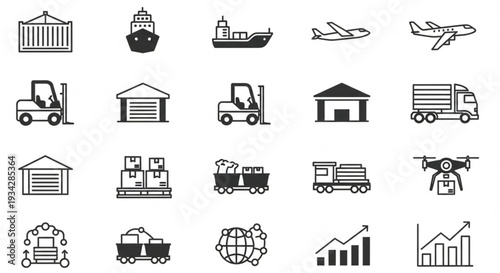 Logistics and Transportation Icons Set.